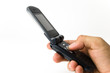 A hand hold a handset