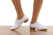 Tap-Top/Clog dance side steps; close up, on white
