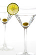two martini glasses isolated on white