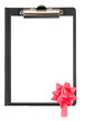 Black file with sheet and red bow isolated over white