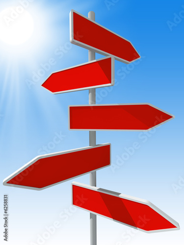 3d rendered direction signs on sky background