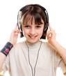 A girl wearing headphones