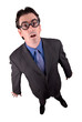 Businessman geek standing in a shocked position