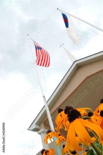 Photo: church flags and steeple church flags and steeple
