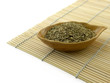 Dry mate in ceramic bowl on bamboo-mat. Dry mate in ceramic bowl on bamboo-mat.