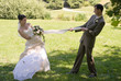 Bride and groom are fighting for veil
