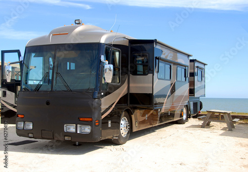 Motorhome camping on beach