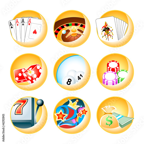 Photo: vector icon for casino games: roulette, poker, blackjack, slot