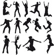 silhouettes humains sautant et bondissant en mouvement