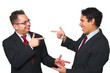 Two men pointing at each other