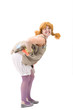 Photo: The colorful dressed woman is posing. The colorful dressed woman is posing.