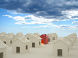 3D houses with clouds