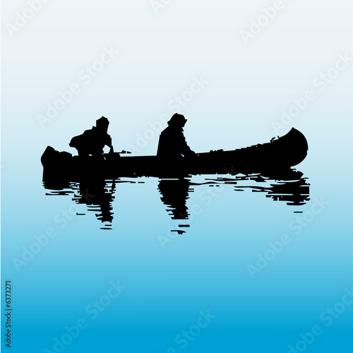 Two silhouette men fishing with boat " Stock image and royalty-free 