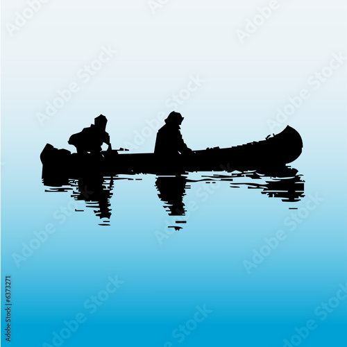 Two silhouette men fishing with boat " Stock image and royalty-free