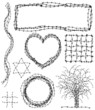 Set of design elements made from barbed wire Set of design elements made from barbed wire