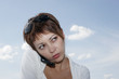 Portrait of an active woman discussing with her telephone