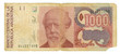 1000 australe bill of Argentina, yellowish shabby torn paper