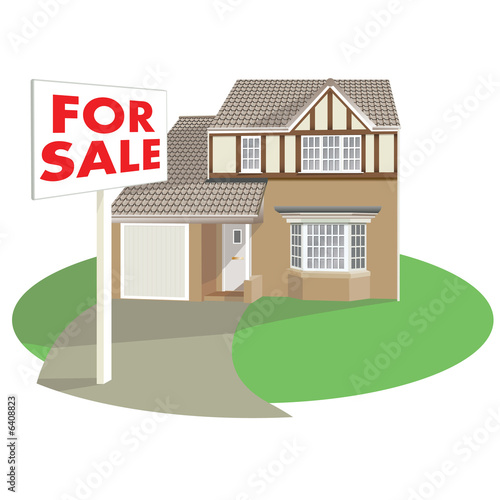 Illustration: detached house with for sale board detached house with for sale board