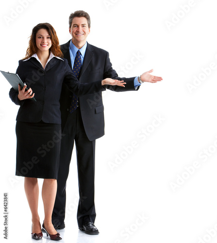 Young smiling  business woman and business man.