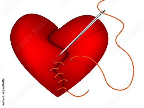 Clip-art of broken heart being mended by thread