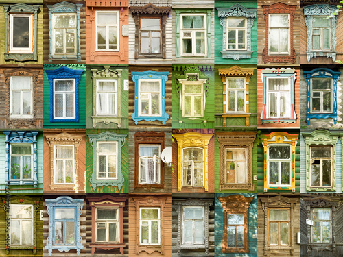 Photo: 32 multicolored tradition windows from russian town Murom. 32 multicolored tradition windows from russian town Murom.