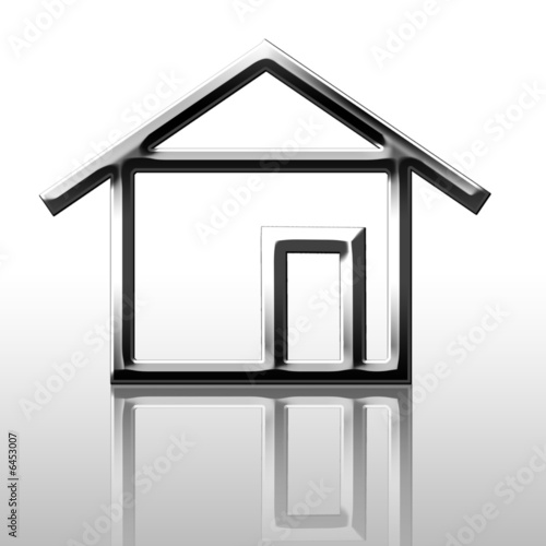 Illustration: Reflected silver house outline on a white background Reflected silver house outline on a white background