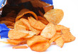 open packet of crisps on white background