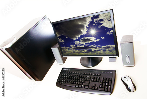 Photo: Desktop computer on white background. Desktop computer on white background.