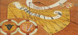 Close-up of old painted sun clock from year 1729