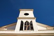 Photo: Front steeple of an old church building. Front steeple of an old church building.