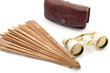 Wood fan and opera glass Wood fan and opera glass