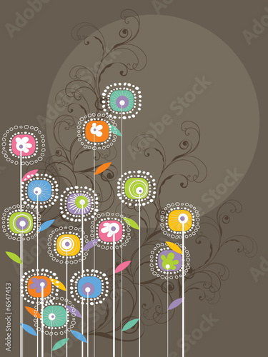 whimsical bright flowers and swirls (vector) whimsical bright flowers and swirls (vector)
