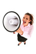 Businesswoman shouting through megaphone