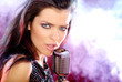 Rock star. Sexy Girl singing with retro mic Rock star. Sexy Girl singing with retro mic