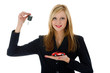 Foto: Business woman advertises selling the cars Business woman advertises selling the cars