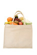 Reusable shopping bag containing fresh fruit and vegatables