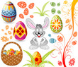 Easter set with ornament eggs, rabbit, crib, grass, vector Easter set with ornament eggs, rabbit, crib, grass, vector