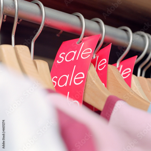 Sale labels on clothes hangers