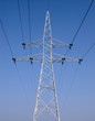 Power line pole on blue sky background