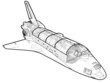 A technical illustration of a space shuttle. A technical illustration of a space shuttle.