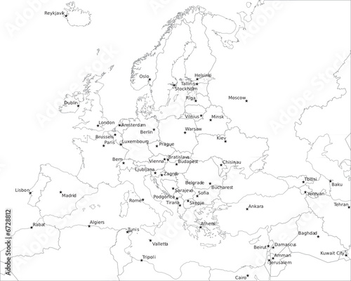 map of europe countries and capitals. Europe vector outline map with