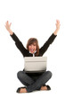 Woman with Laptop Cheering