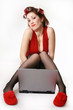 Girl with laptop. Late Night Chat.