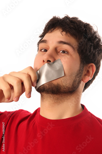 Photo: guys with adhesive tape on lips guys with adhesive tape on lips