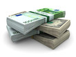 Stack of $100 and 100€ bills