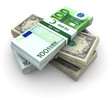 Stack of $100 and 100€ bills