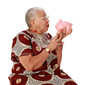 Retired woman holkding piggy bank Retired woman holkding piggy bank