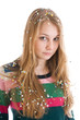 The young beautiful girl with confetti isolated on a white