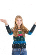 The young beautiful girl with confetti isolated on a white