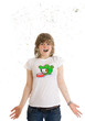 The young beautiful girl with confetti isolated on a white